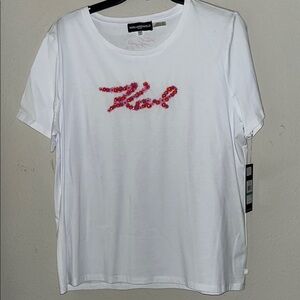 Karl Lagerfeld White T-Shirt with Red Embellishment